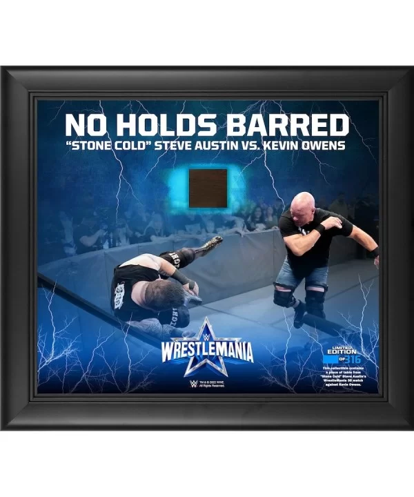 "Stone Cold" Steve Austin & Kevin Owens WWE Framed 15" x 17' WrestleMania 38 No Holds Barred Core Frame with a Piece of Match...