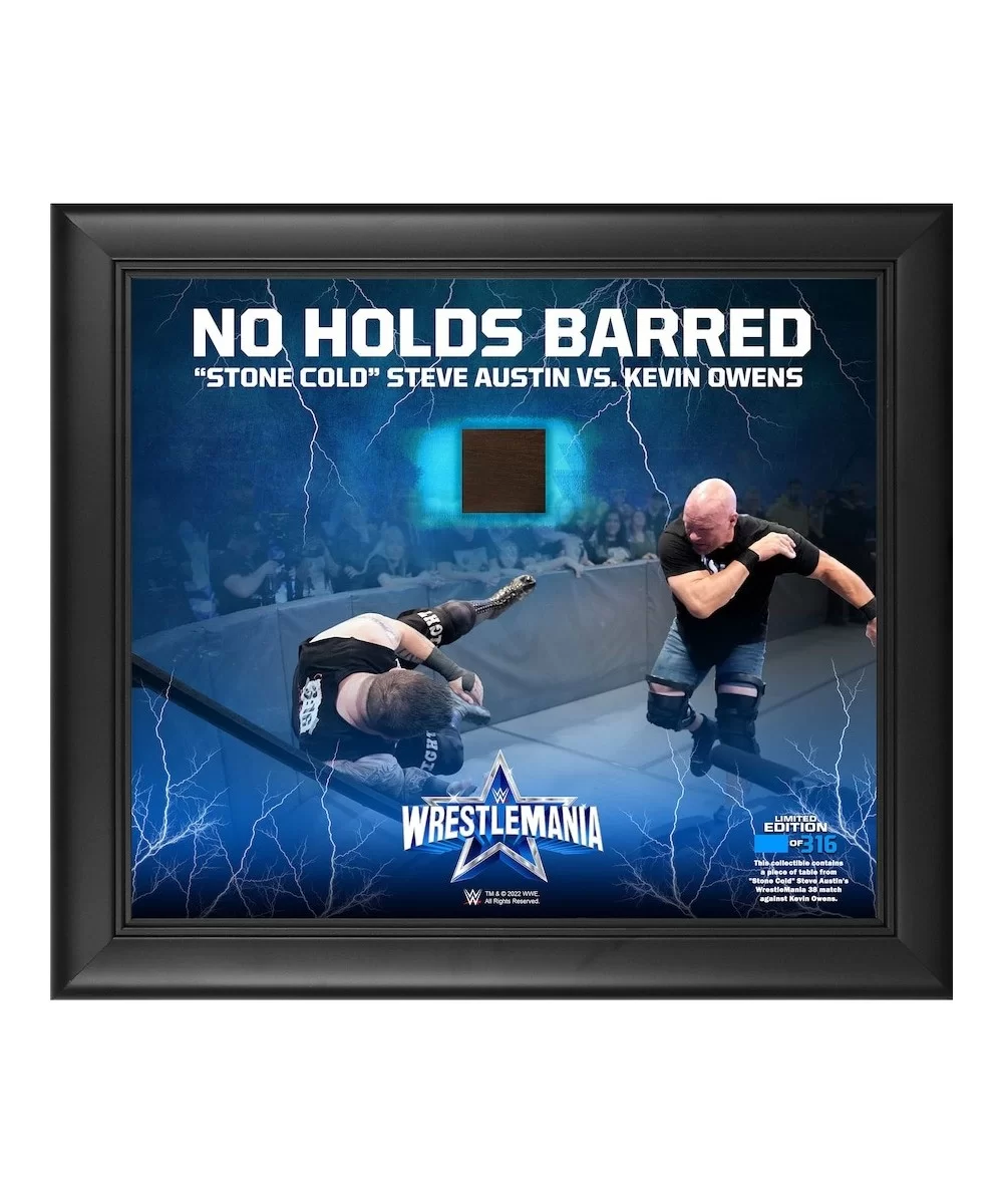 "Stone Cold" Steve Austin & Kevin Owens WWE Framed 15" x 17' WrestleMania 38 No Holds Barred Core Frame with a Piece of Match...