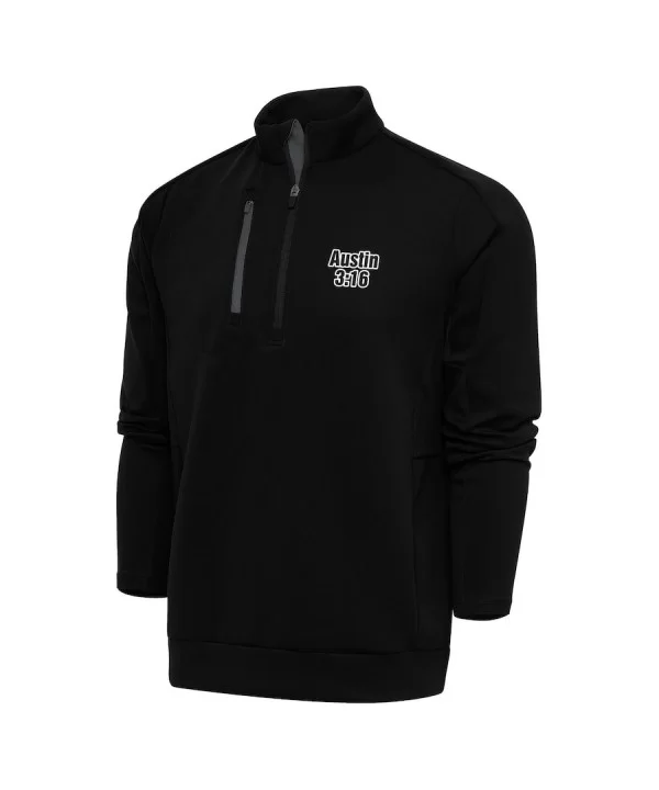 Men's Antigua Black/Gray "Stone Cold" Steve Austin Generation Quarter-Zip Pullover Top $19.68 Apparel