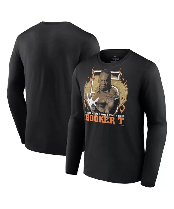 Men's Fanatics Branded Black Booker T 5 Time Long Sleeve T-Shirt $12.88 T-Shirts