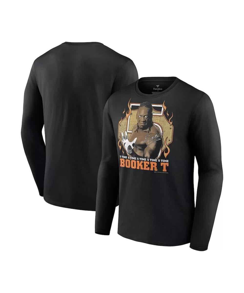 Men's Fanatics Branded Black Booker T 5 Time Long Sleeve T-Shirt $12.88 T-Shirts