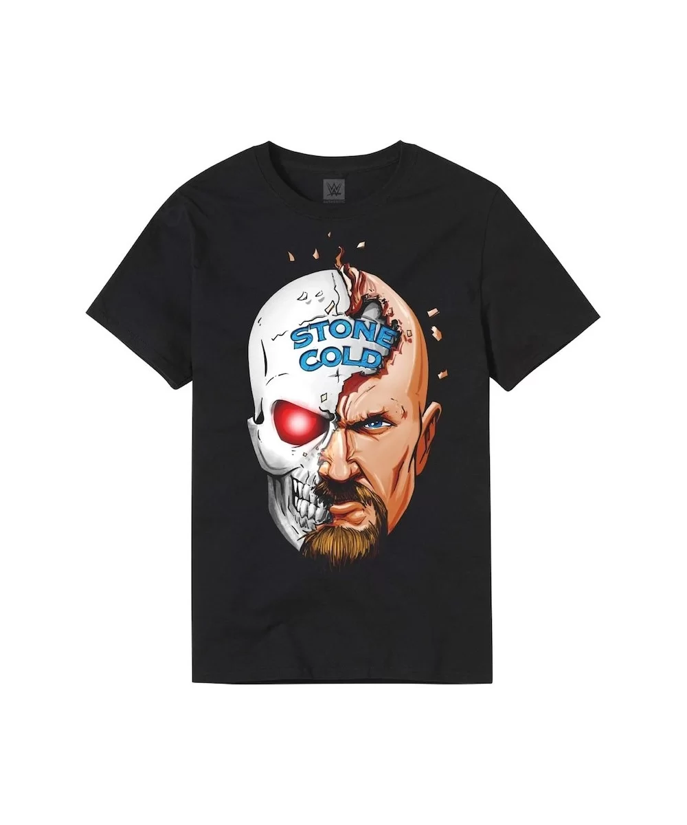 Men's Black "Stone Cold" Steve Austin Half Skull T-Shirt $10.80 T-Shirts