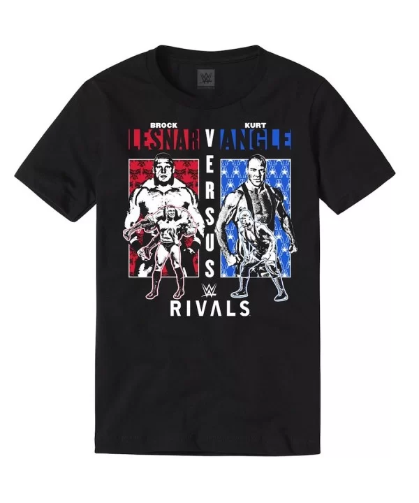 Men's Black Brock Lesnar vs Kurt Angle Rivals T-Shirt $7.29 T-Shirts