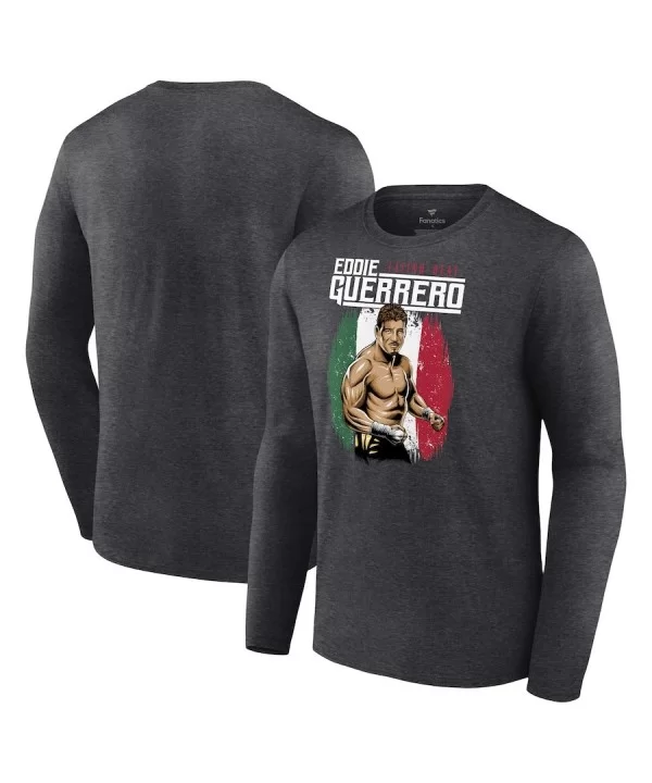 Men's Charcoal Eddie Guerrero Latino Heat Portrait Long Sleeve T-Shirt $13.44 T-Shirts