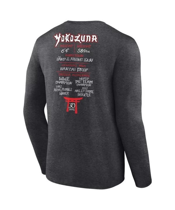 Men's Fanatics Branded Heather Charcoal Yokozuna 30 Years Long Sleeve T-Shirt $13.16 T-Shirts