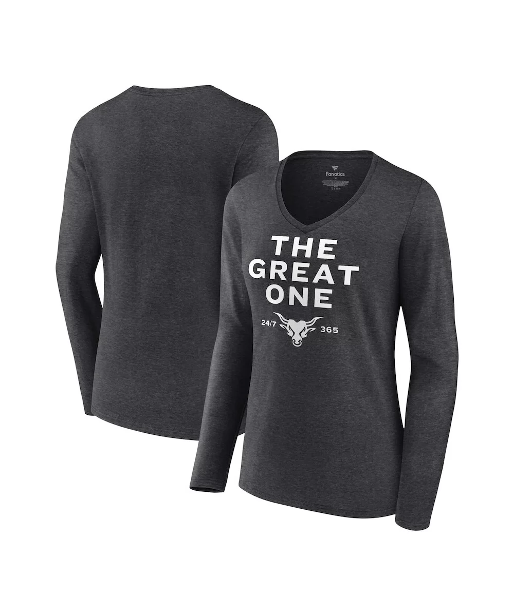 Women's Fanatics Branded Charcoal The Rock The Great One V-Neck Long Sleeve T-Shirt $12.04 T-Shirts