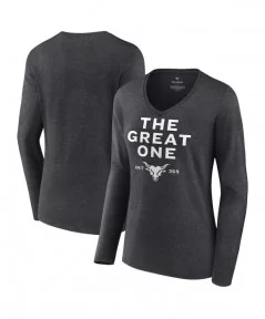 Women's Fanatics Branded Charcoal The Rock The Great One V-Neck Long Sleeve T-Shirt $12.04 T-Shirts