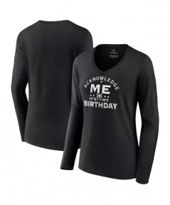 Women's Fanatics Branded Black Roman Reigns Acknowledge My Birthday V-Neck Long Sleeve T-Shirt $12.32 T-Shirts