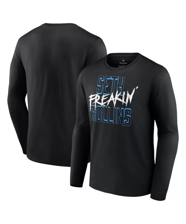 Men's Fanatics Branded Black Seth "Freakin" Rollins Blue Text Long Sleeve T-Shirt $12.88 T-Shirts