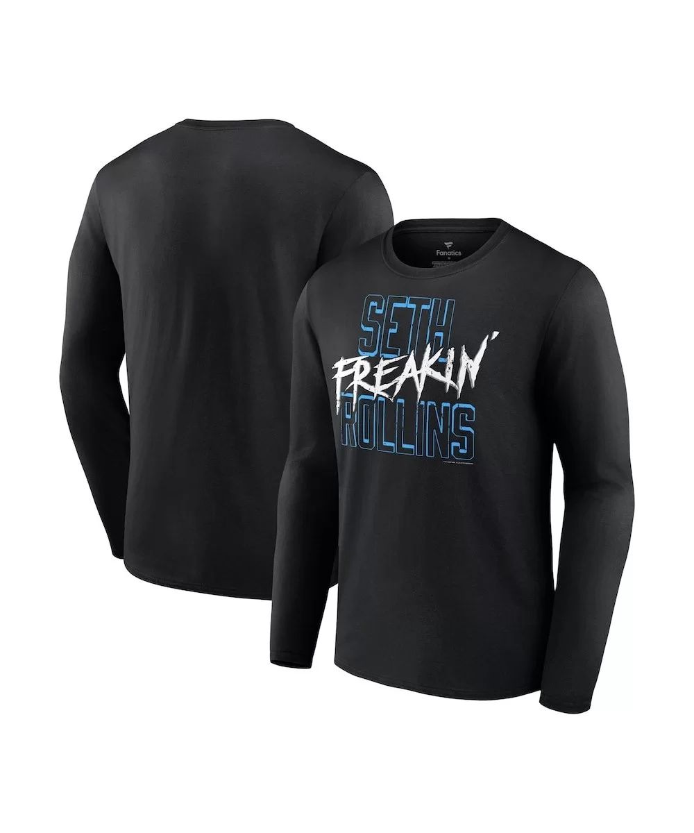 Men's Fanatics Branded Black Seth "Freakin" Rollins Blue Text Long Sleeve T-Shirt $12.88 T-Shirts