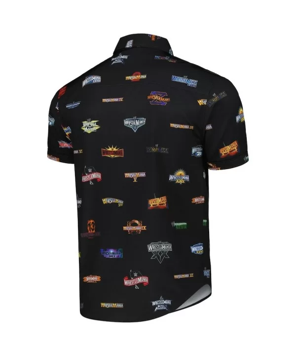 Men's RSVLTS Black WrestleMania Ode to WrestleMania KUNUFLEX Button-Down Short Sleeve Shirt $16.80 Apparel