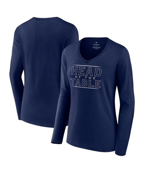 Women's Fanatics Branded Navy Roman Reigns Head Of The Table V-Neck Long Sleeve T-Shirt $10.36 T-Shirts