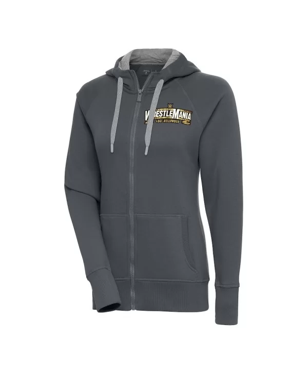 Women's Antigua Charcoal WrestleMania 39 Victory Full-Zip Hoodie $24.60 Apparel