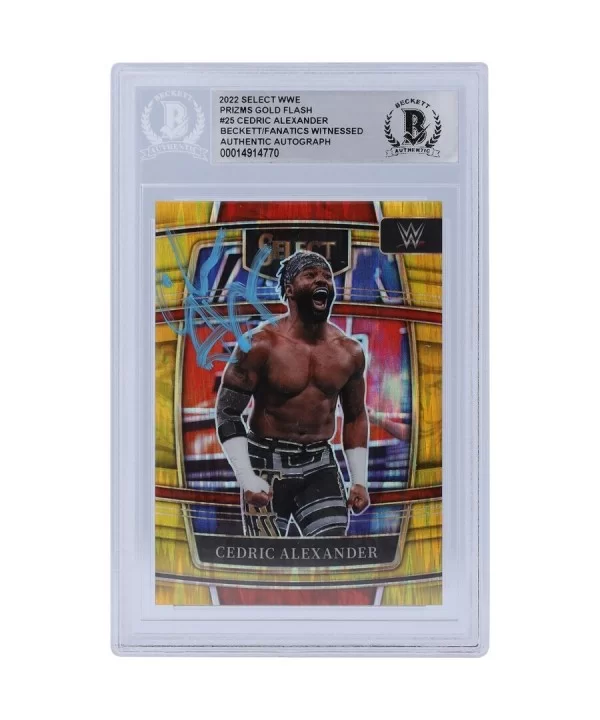 Cedric Alexander WWE Autographed 2022 Panini Select Gold Flash Prizm 25 6/10 Beckett Fanatics Witnessed Authenticated Card $4...