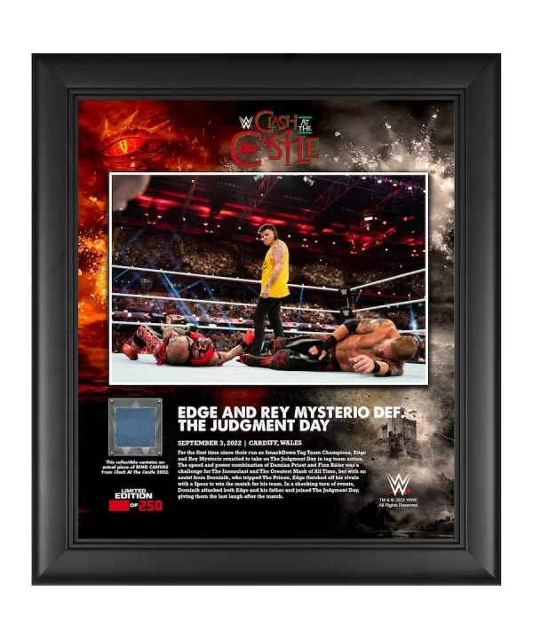 Edge and Rey Mysterio WWE Framed 15" x 17" 2022 Clash at the Castle Collage with a Piece of Match-Used Canvas - Limited Editi...