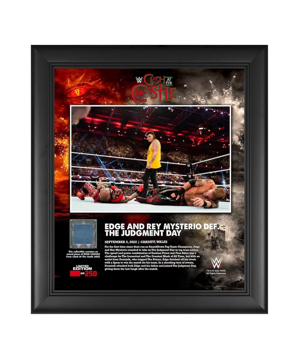 Edge and Rey Mysterio WWE Framed 15" x 17" 2022 Clash at the Castle Collage with a Piece of Match-Used Canvas - Limited Editi...