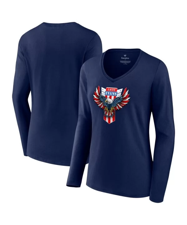 Women's Fanatics Branded Navy Lacey Evans Eagle V-Neck Long Sleeve T-Shirt $10.08 T-Shirts