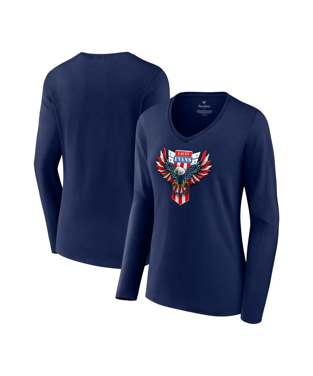 Women's Fanatics Branded Navy Lacey Evans Eagle V-Neck Long Sleeve T-Shirt $10.08 T-Shirts