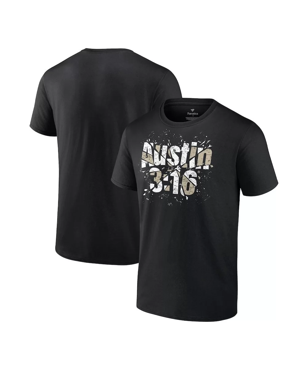 Men's Fanatics Branded Black "Stone Cold" Steve Austin 3:16 Shattered T-Shirt $12.00 T-Shirts