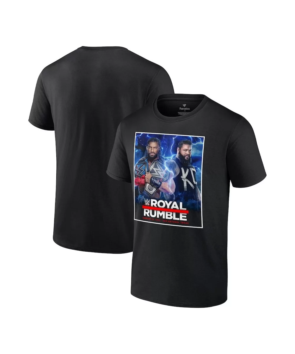 Men's Fanatics Branded Black Royal Rumble 2023 Roman Reigns vs. Kevin Owens T-Shirt $11.52 T-Shirts