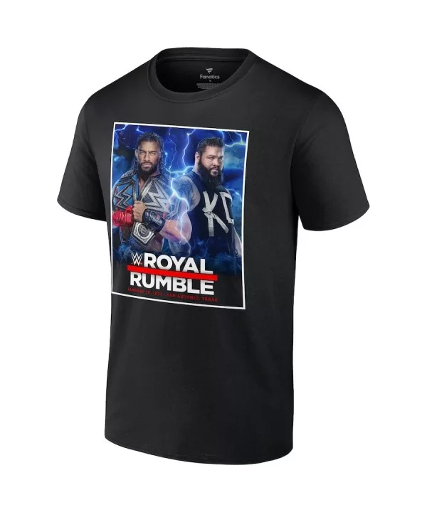 Men's Fanatics Branded Black Royal Rumble 2023 Roman Reigns vs. Kevin Owens T-Shirt $11.52 T-Shirts