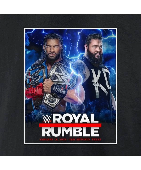 Men's Fanatics Branded Black Royal Rumble 2023 Roman Reigns vs. Kevin Owens T-Shirt $11.52 T-Shirts