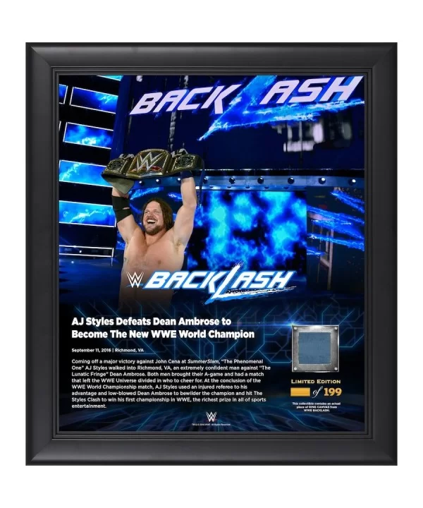 AJ Styles Framed 15" x 17" 2016 Backlash Collage with a Piece of Match-Used Canvas - Limited Edition of 199 $19.60 Home & Office