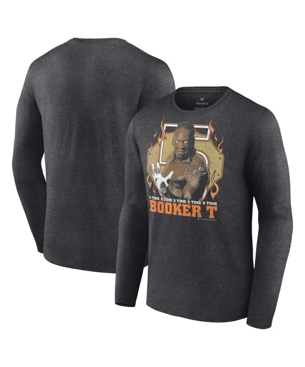 Men's Fanatics Branded Charcoal Booker T 5 Time Long Sleeve T-Shirt $11.76 T-Shirts