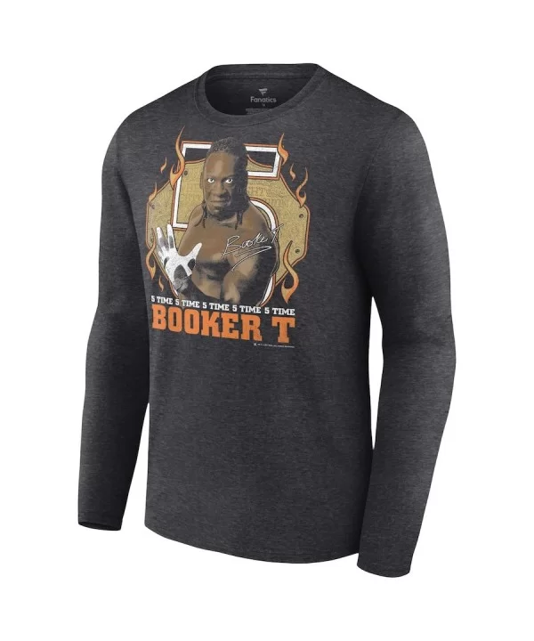 Men's Fanatics Branded Charcoal Booker T 5 Time Long Sleeve T-Shirt $11.76 T-Shirts