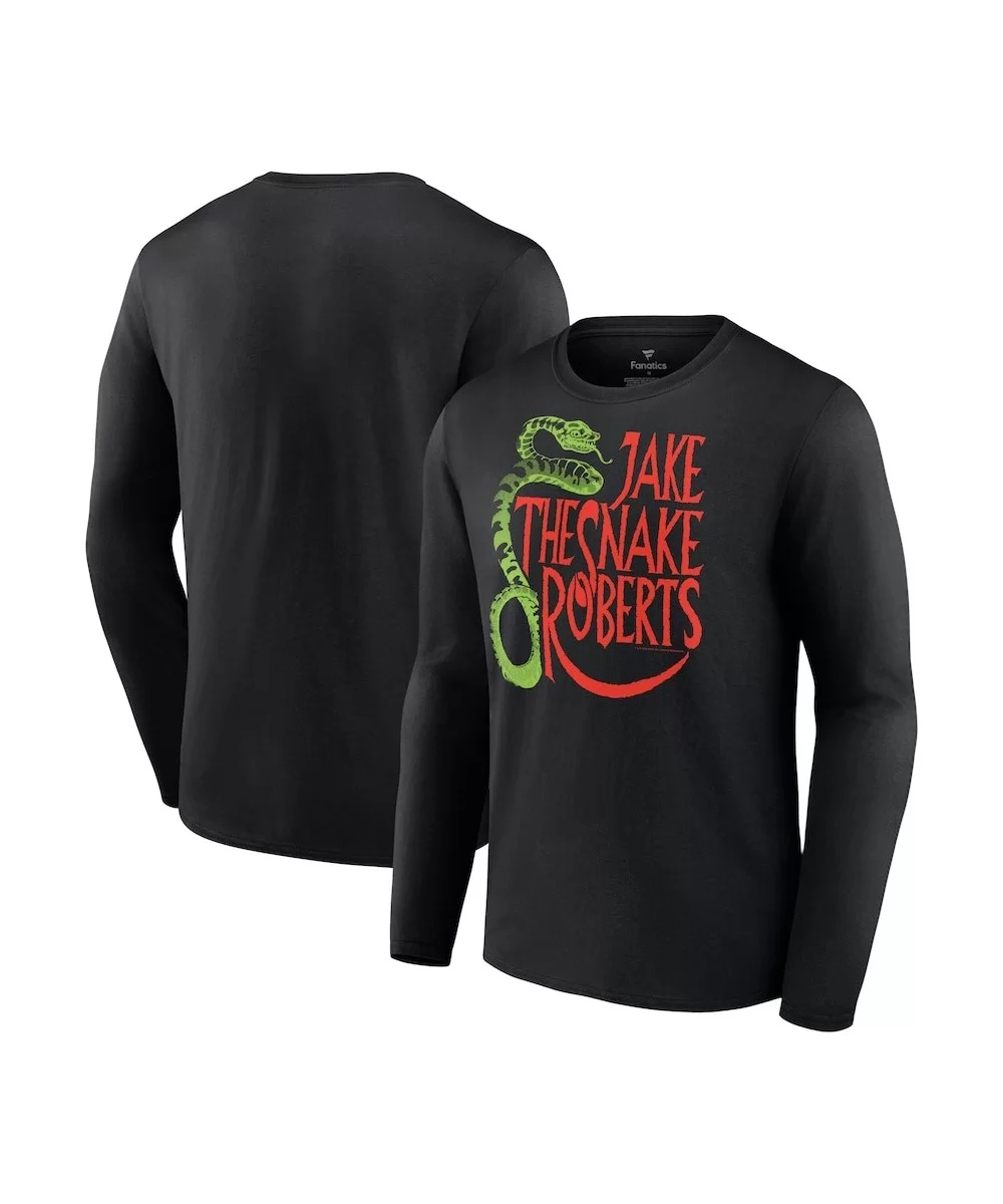 Men's Fanatics Branded Black Jake "The Snake" Roberts Snake Logo Long Sleeve T-Shirt $9.24 T-Shirts