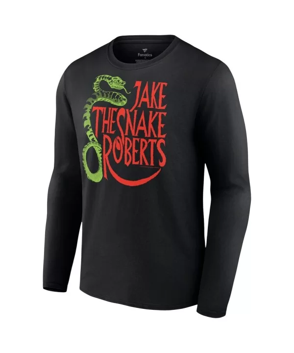 Men's Fanatics Branded Black Jake "The Snake" Roberts Snake Logo Long Sleeve T-Shirt $9.24 T-Shirts