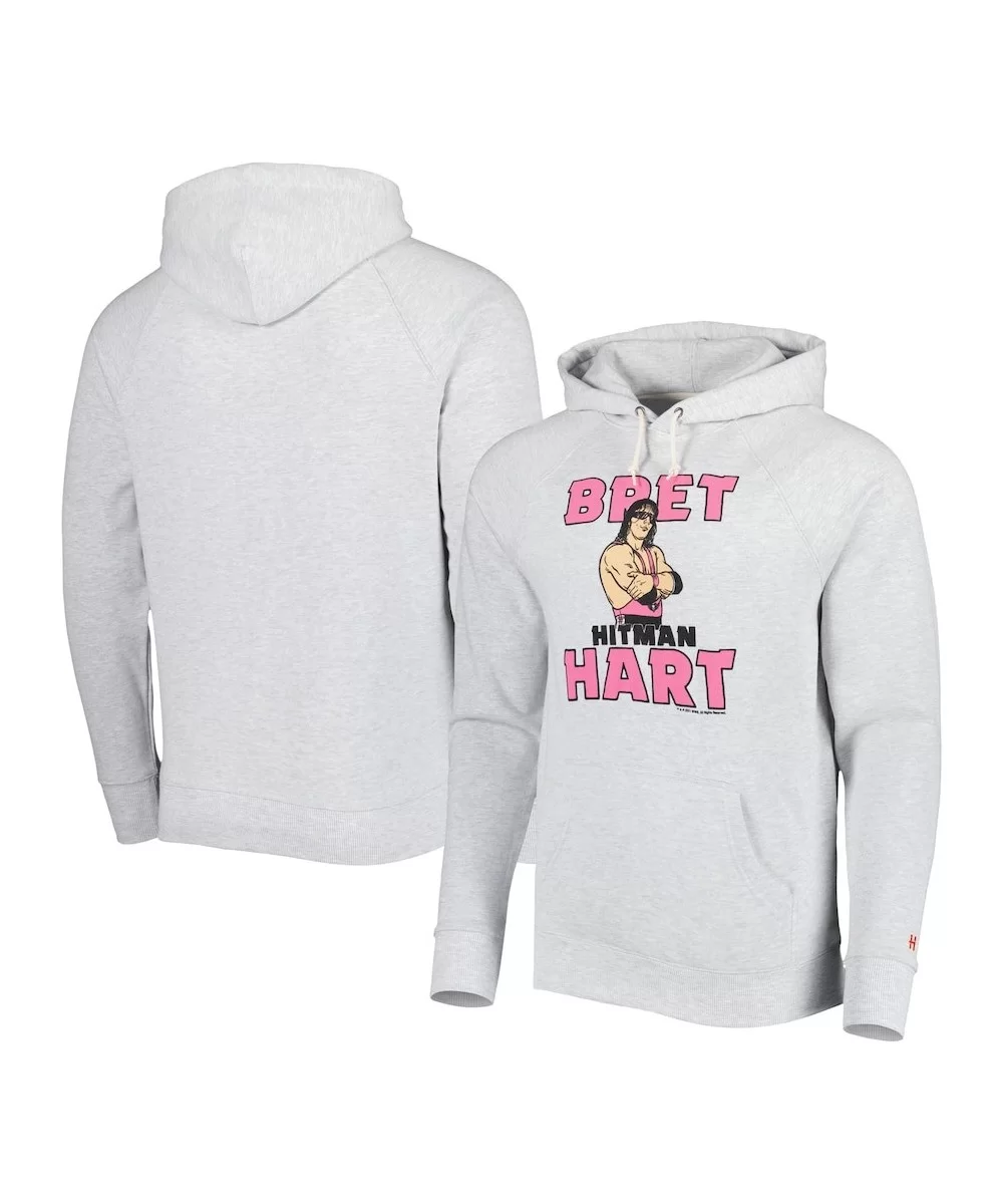 Men's Homage Gray Bret Hart Hitman Raglan Tri-Blend Pullover Hoodie $25.20 Apparel