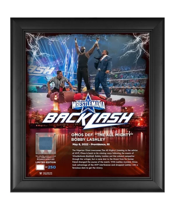 Omos WWE Framed 15" x 17" 2022 WrestleMania Backlash Core Frame with a Piece of Match-Used Canvas - Limited Edition of 250 $2...