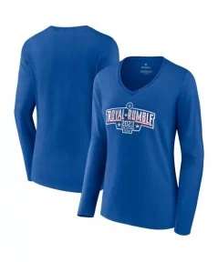 Women's Fanatics Branded Royal Royal Rumble 2023 San Antonio Logo Long Sleeve V-Neck T-Shirt $12.88 T-Shirts