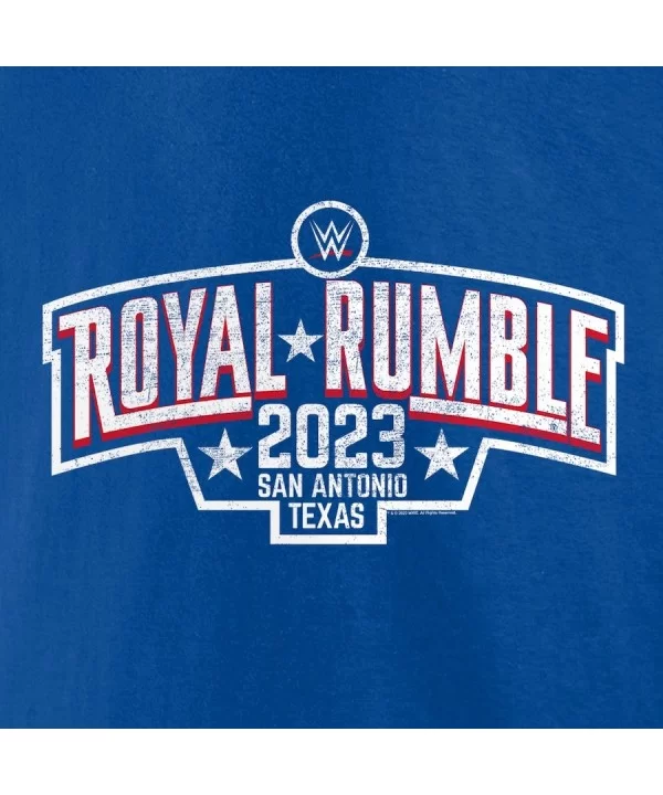 Women's Fanatics Branded Royal Royal Rumble 2023 San Antonio Logo Long Sleeve V-Neck T-Shirt $12.88 T-Shirts