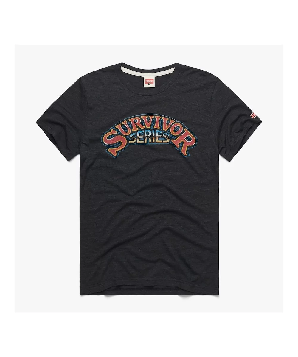 Men's Homage Heather Black Survivor Series Retro Event Logo T-Shirt $10.36 T-Shirts