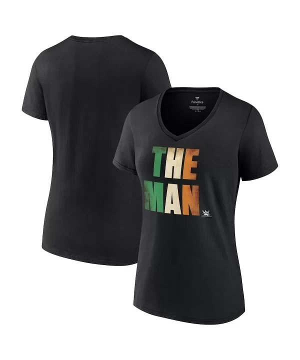 Women's Fanatics Branded Black Becky Lynch St. Patrick's Day The Man V-Neck T-Shirt $10.56 T-Shirts