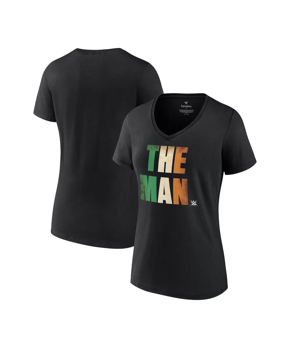 Women's Fanatics Branded Black Becky Lynch St. Patrick's Day The Man V-Neck T-Shirt $10.56 T-Shirts