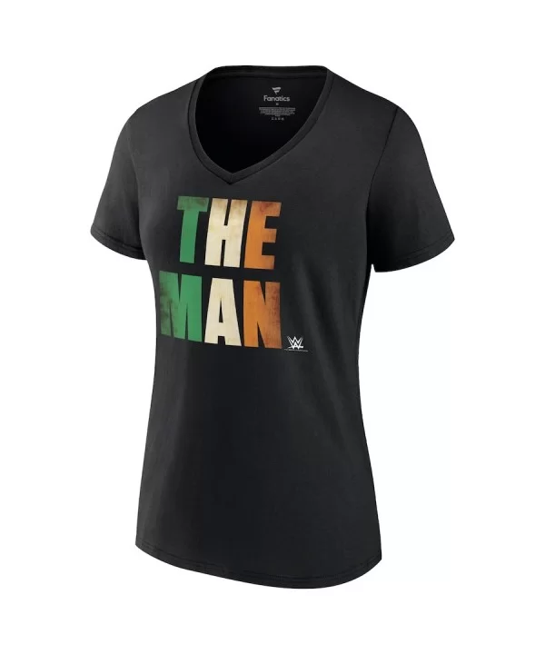 Women's Fanatics Branded Black Becky Lynch St. Patrick's Day The Man V-Neck T-Shirt $10.56 T-Shirts