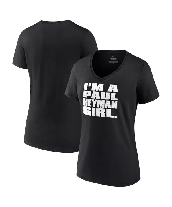 Women's Fanatics Branded Black Paul Heyman I'm A Paul Heyman Girl V-Neck T-Shirt $10.08 T-Shirts