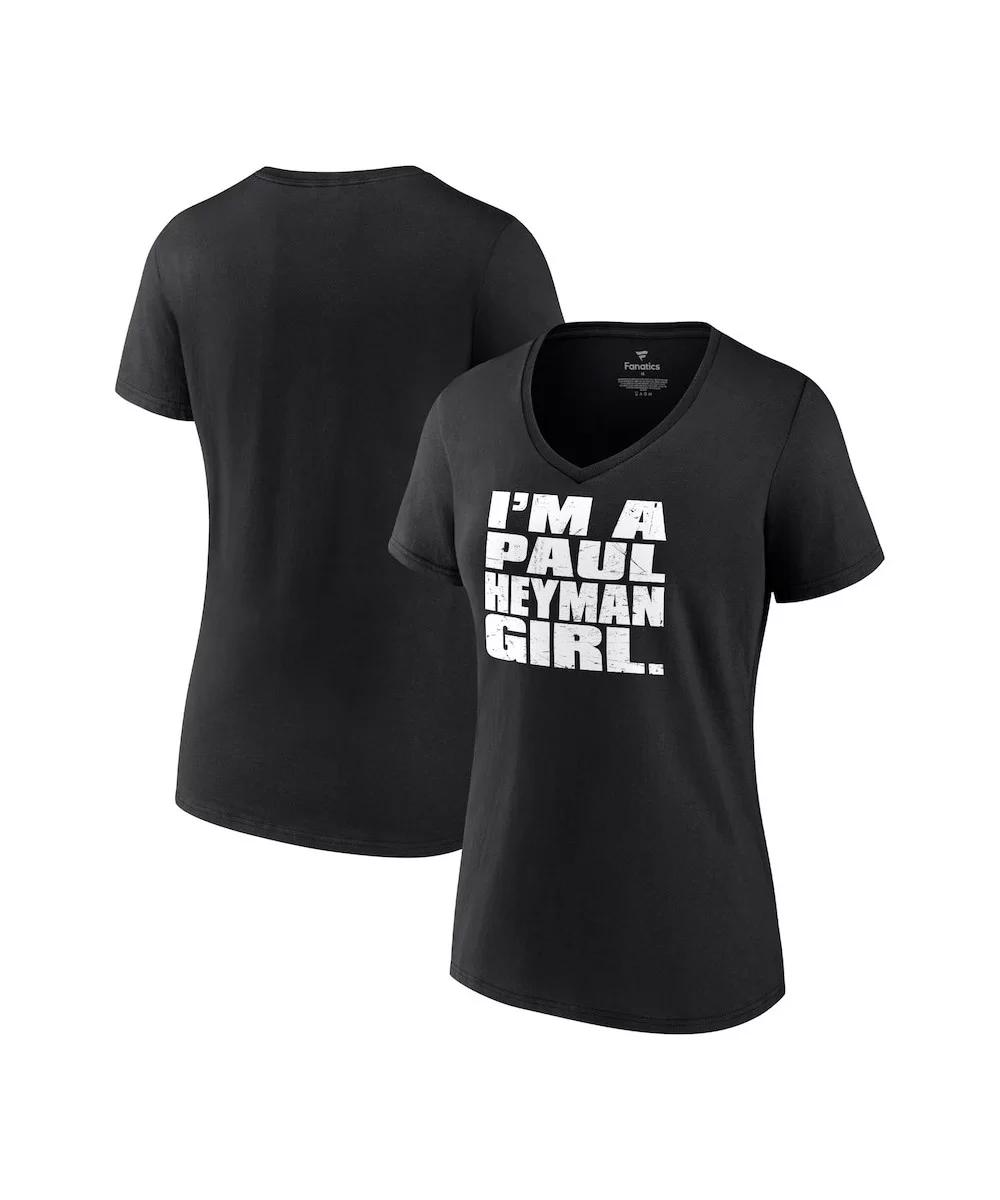 Women's Fanatics Branded Black Paul Heyman I'm A Paul Heyman Girl V-Neck T-Shirt $10.08 T-Shirts