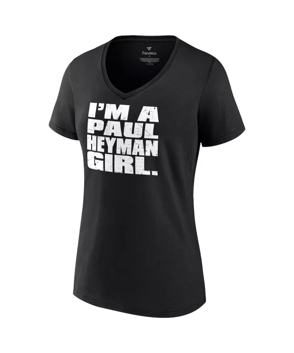 Women's Fanatics Branded Black Paul Heyman I'm A Paul Heyman Girl V-Neck T-Shirt $10.08 T-Shirts