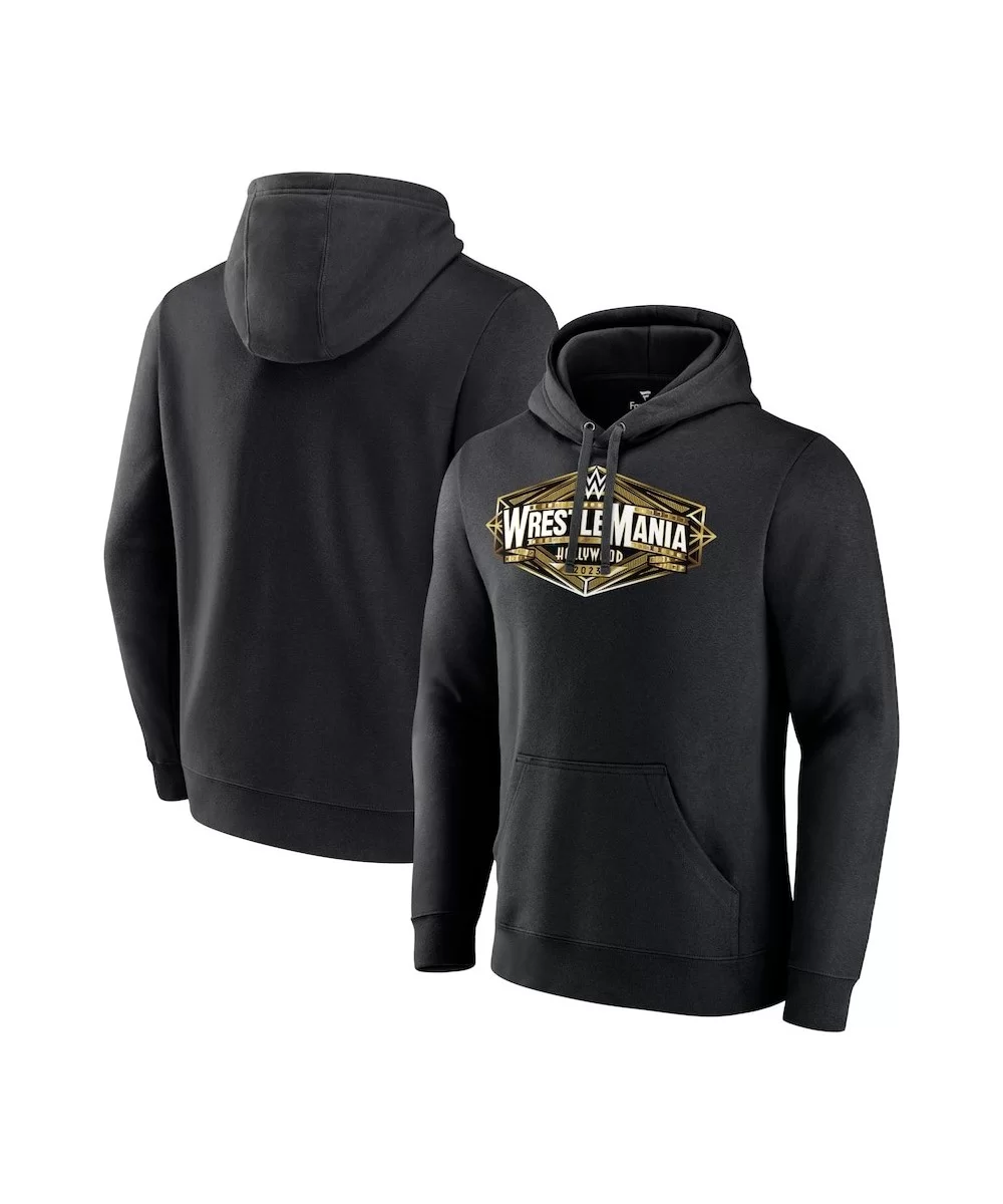 Men's Black WrestleMania Hollywood Logo Pullover Hoodie $12.40 Apparel