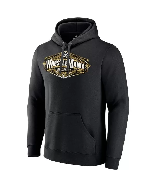 Men's Black WrestleMania Hollywood Logo Pullover Hoodie $12.40 Apparel