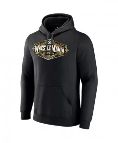 Men's Black WrestleMania Hollywood Logo Pullover Hoodie $12.40 Apparel