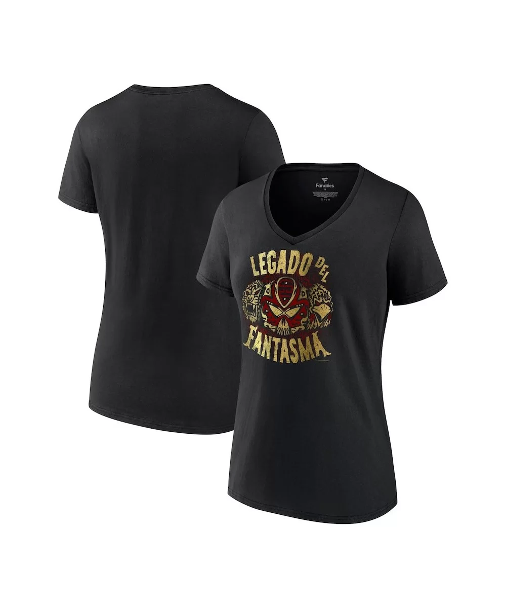 Women's Fanatics Branded Black Legado Del Fantasma Logo V-Neck T-Shirt $7.20 T-Shirts