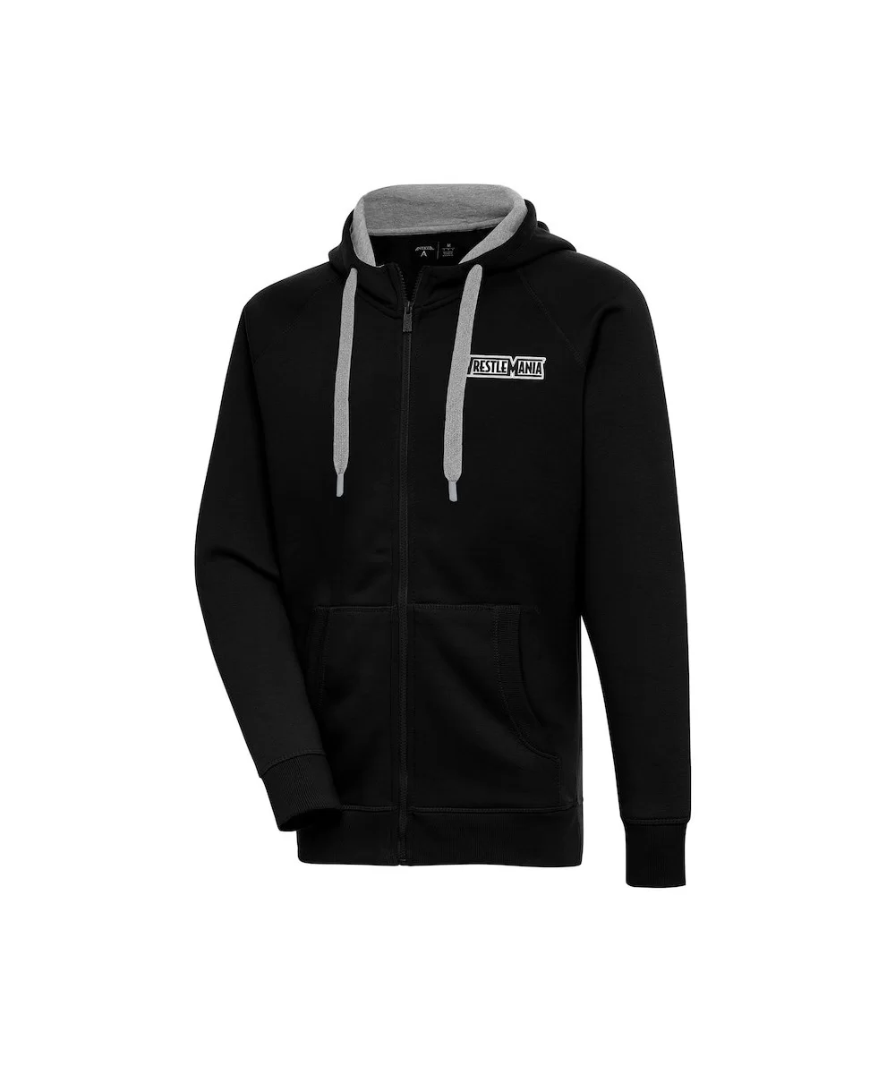 Men's Antigua Black WrestleMania Retro Logo Victory Full-Zip Hoodie $28.80 Apparel